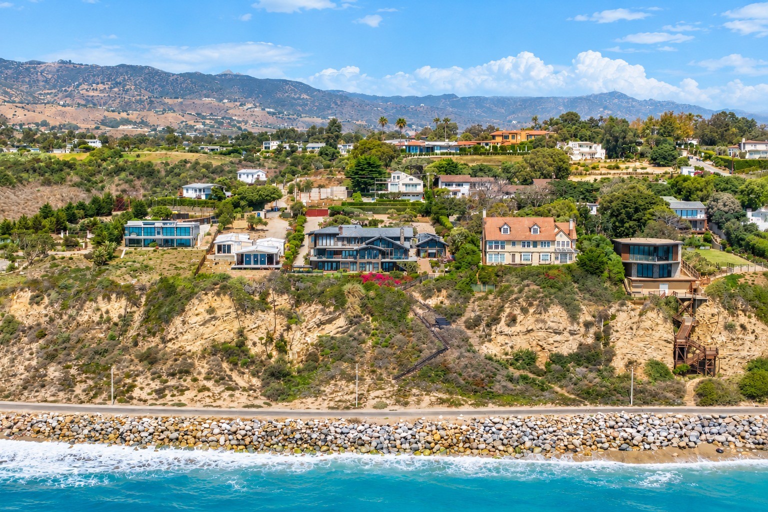 Coastal cliffs and oceanfront homes