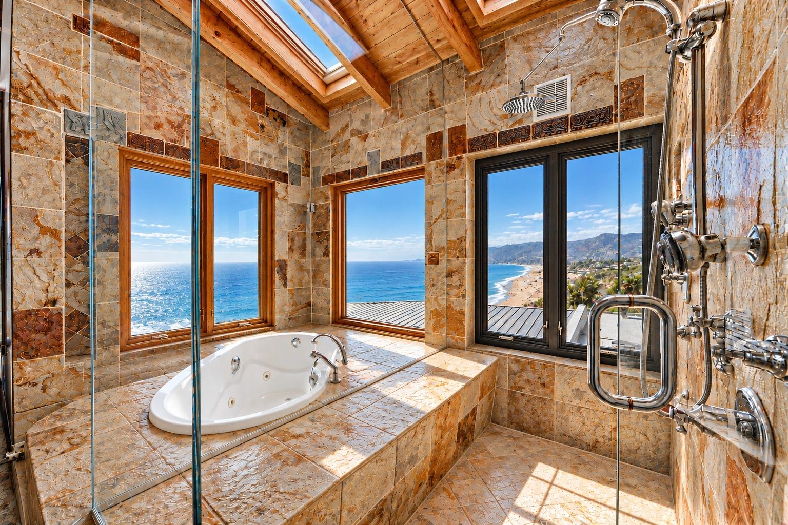 Bathroom with ocean views